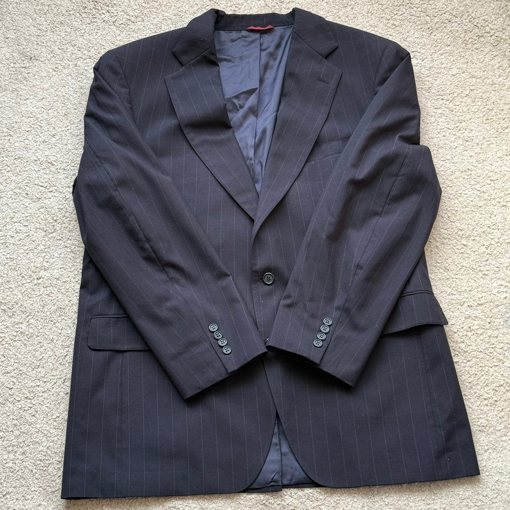Jos. A. Bank Mens Navy Blue Pinstripe 2-Button Wool Suit Jacket Blazer 48R